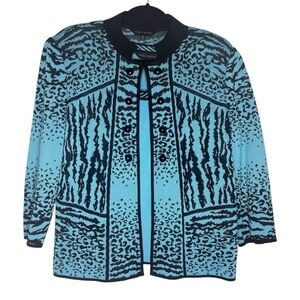 Ming Wang Blue Black Animal Print Cardigan Tank Top Set